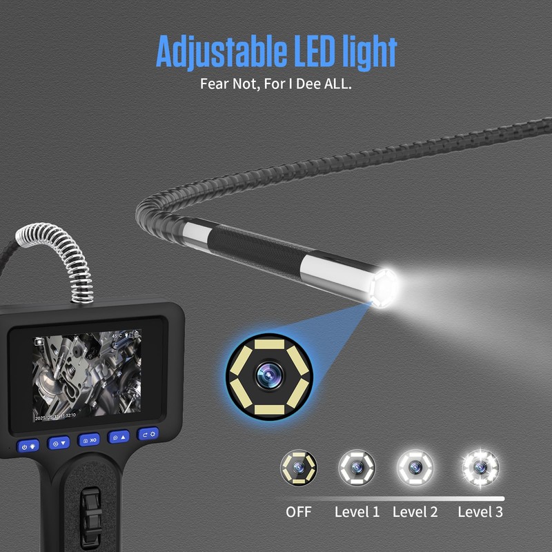 Articulating Borescope, 4 Inch HD Screen Endoscope Camera with Lighting,