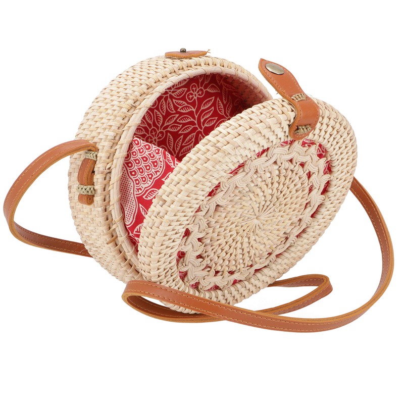 GURU SHOP Braided Handbag, Basket Bag, Rattan Bag, Round Balit