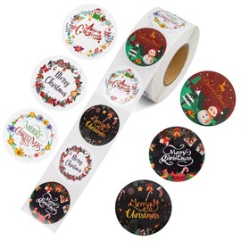LUCKIPLUS Merry Christmas Stickers Roll Round Shaped Sticker Labels Xmas Envelope Seals 600 Pieces for Christmas Day Party Decorations (Multi-Color)