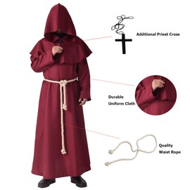 BLESSUME Robe Friar Medieval Renaissance Cowl Hooded Monk Costume, M, Red