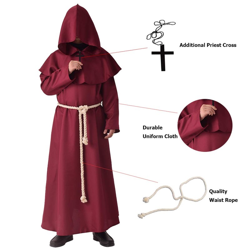 BLESSUME Robe Friar Medieval Renaissance Cowl Hooded Monk Costume, M,