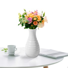 Unbreakable Vase for Flowers, Ceramic Look Plastic Vase for Home Decor, Living Room, Table (Seashell White)