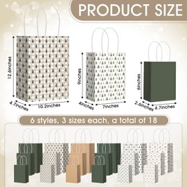 Trandraft 18 Pcs Neutral Christmas Kraft Gift Bags with Handles Assorted Sizes Christmas Gift Paper Bags 6 Styles 3 Sizes Xmas Gift Bags Boho Minimalist for Favors Wrapping(Soft Color,Retro)