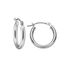 MAZZERI Solid Gold Hoop Earrings 14k Real Gold For Women and Men - Hypoallergenic, Made in the USA, Available in Yellow or White Gold (W-14mm)