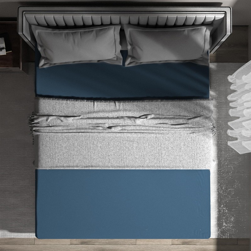 wyewye Double Fitted Sheet, Deep Blue, 135x190 cm with 40