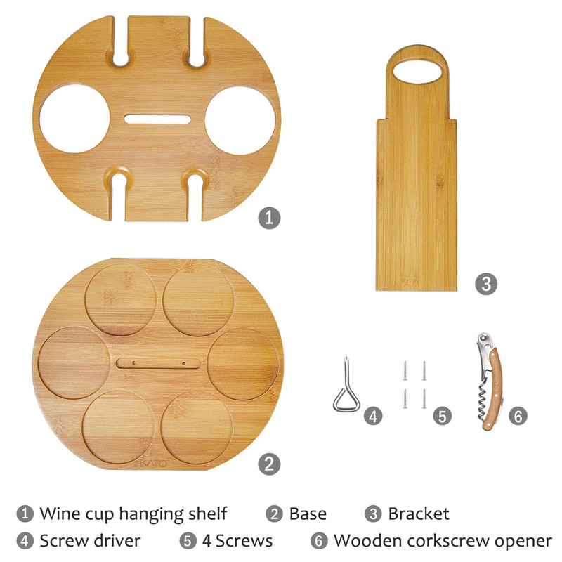 Kato Wine 2 Bottle Holder & 4 Glass Rack, Wine