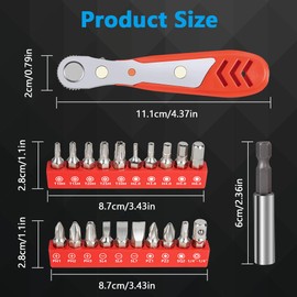 OSDUE Magnetic Ratchet Wrench, 110 mm 1/4 Inch Ratchet Reversible Screwdriver, Mini Ratchet Wrench for Gadgets, Cars, Homes, Machines, with PH1/PH2/PH3/SL4/SL5/SL6 Socket Wrench Insert