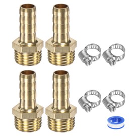 M METERXITY 4-Pack Brass Hose Barb Fittings, 8mm x G1/4 Male Couple Hose Connector with Stainless Steel Hose Clamp & PTFE Tape, Barbed Air Hose Repair Fitting Adapter Kit