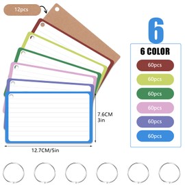 Flash Cards,360 Pcs Colored Index Cards 3x5 Inch Ruled Flashcards with Ring and Kraft Paper, Study Cards Revision Cards for Taking Notes Study Office School