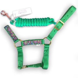 HalterUp Miniature Horse Halters and Lead Ropes (2 Item Bundle) Available in 10 Colors (Green, Large)