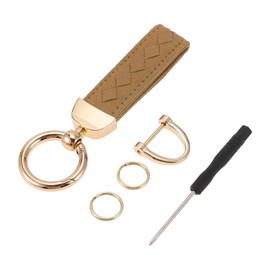 A ABSOPRO Car Keychain Universal Key Chain with Ring for Key Fobs for Home for Women Faux Leather Brown Gold Tone 1 Set