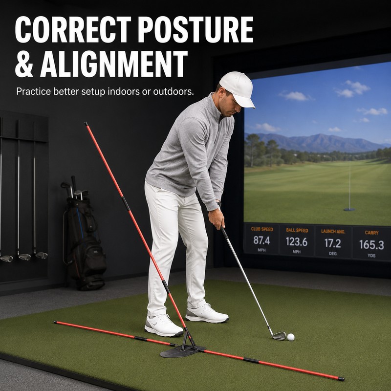 Golf Swing Alignment Trainer for Practice – Adjustable Fiberglass Rod