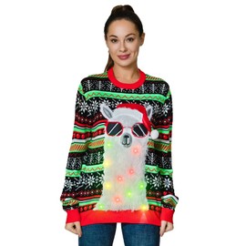 Unisex Women's Ugly Christmas Sweater LED Light Funny Novelty Knit Pullover (X-Small)