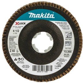 Makita T-03903-3 X-Lock 4‑1/2" 60 Grit Type 29 Angled Grinding and Polishing Flap Disc X-Lock and All 7/8" Arbor Grinders, 3/pk