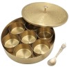 SciencePurchase 6-inch Brass (Gold Color) Masala Dabba Box with 7 Spice Containers & Spoon