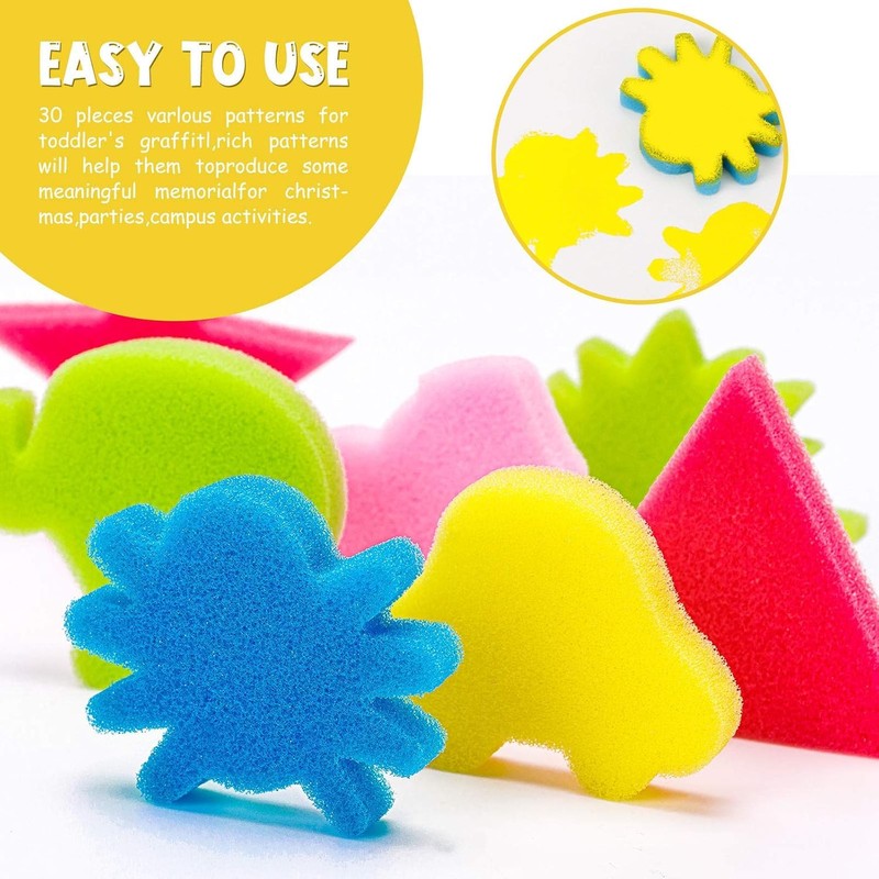 30Pcs Sponge Painting Shapes, Painting Craft Sponge with Different Shape,