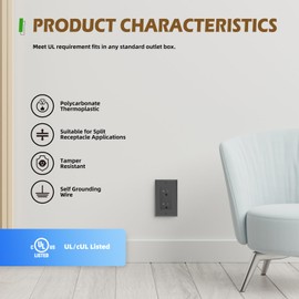 TOPELER Decorator Receptacle Outlet with Wall Plate, 20A Tamper Resistant Outlets, Residential Grade Wall Socket, Self-Grounding, 2-Pole, 3-Wire, cUL Listed, Black, 10 Pack