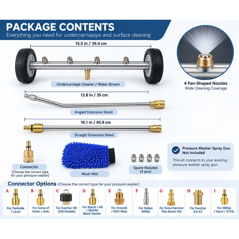 2-in-1 Undercarriage Pressure Washer Kit with Extension Wands – 4000