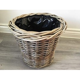 Round Tapered Basket/Planter, Plastic Lined, Excellent Quality, Very Strong Kuba Rattan (Small)