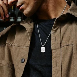 ROMANTIC WORK Dog Tag Chain 925 Sterling Silver Dog Tag Prayer Hands Pendant Necklace Christian Jewellery Gifts for Men, Sterling Silver