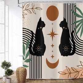 ASDCXZ Shower Curtain 180x200 cm Boho Style, Modern Abstract Art Boho Cat Day Month Bath Washable Shower Curtains Polyester Textile Waterproof Shower Curtain for Bathtub with 12 Hooks