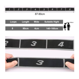 Flyicloud Pack of 2 Yoga Stretching Band, Fitness Band with 8 Loops, Yoga Strap Stretch Band, Yoga Stretch Strap, Resistance Bands for Fitness, Yoga, Pilates, Dance Training