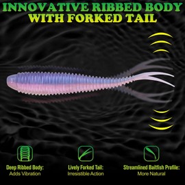 LUCKYFISHING Soft Plastic Baits Forked Tail Fishing Soft Bait for Bass Walleye Trout Crappie Lures Morning Dawn-3.5in-30pcs
