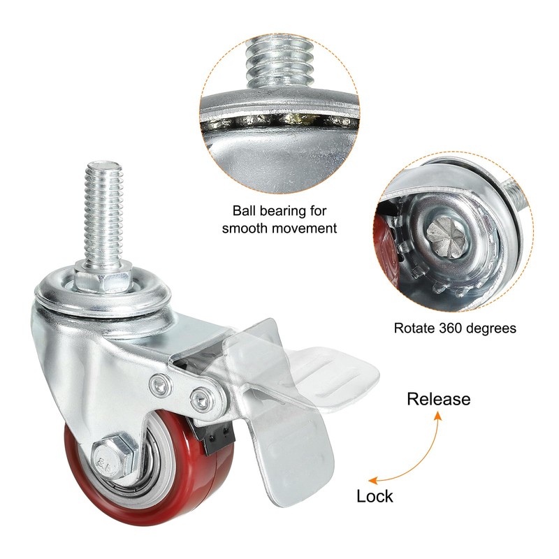 sourcing map 1.5 Inch Swivel Threaded Stem Casters 3/8"-16UNC Thread