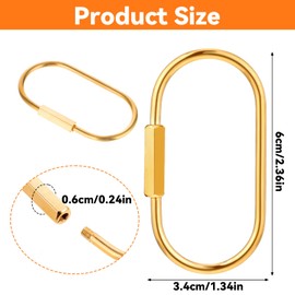 Telooco 4 Pcs Brass Screw Lock Keychain Durable Brass Key Ring, Gold Key Ring Purse Bag Charms for Handbags Gold Carabiner Simple Style Unisex