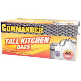 Commander 13 Gallon 0.9 MIL Tall Kitchen White Drawstring Trash Bags - 24" x 27" - Pack of 44 - For Home, Kitchen, Office, Bathroom