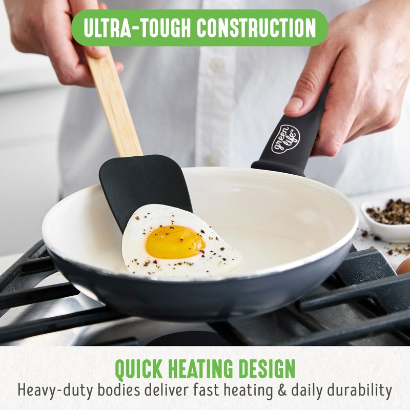 GreenLife Soft Grip 8” Frypan Skillet and Spatula Breakfast Cookware