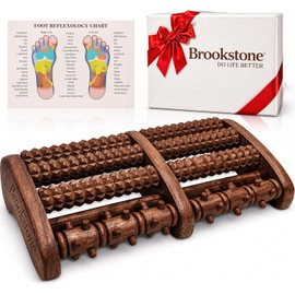 Brookstone Foot Massager Roller Plantar Fasciitis Pain Relief - Wooden Under Desk Feet Massage - Dual Manual Heel Massagers - Wood Rolling Acupressure Tool with Reflexology Guide - Gift for Men, Women