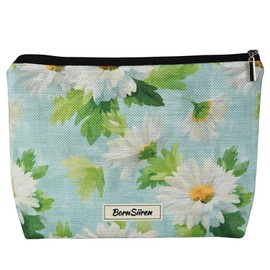 BornSiiren Daisy Makeup Bag,Flower Floral Cosmetic Bag for Women, Large Capacity Toiletry Bag,Zipper Pouch, Travel Accessories Storage with Lining