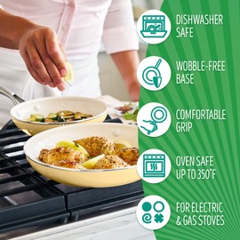 GreenLife Artisan Healthy Ceramic Nonstick, 8" and 10" Frying Pan Skillet Set, Stainless Steel Handle, PFAS-Free, Dishwasher Safe, Oven Safe, Yellow