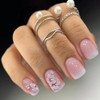 Flower Press on Nails Short Square Fake Nails Pink Gradient