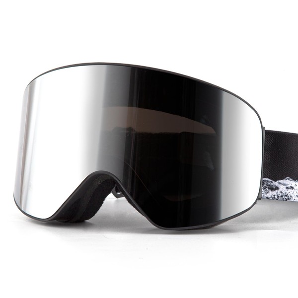 Whale OTG Ski, Magnetic and Snowboard Goggles with Extra Lenses for Men, Women and Adults, Anti-Fog (Revo VLT S2) (Polariseur noir, Miroir cylindrique à grande face/encadré)