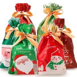 30 PCS Christmas Drawstring Gift Bags Multipack - Assorted Xmas Bags Large Small Sizes Christmas Bags for Presents 6 Design Christmas Drawstring Bags for Christmas Party (#02)
