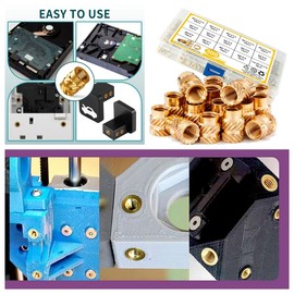 Threaded Inserts M2 M2.5 M3 M4 M5 M6 Female Thread Knurled Nuts Brass Insert for Plastic 3D Printing Components, Injection Molding, Hydraulic Welded Joint 300Pcs.