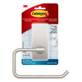 Command Toilet Paper Holder Satin Nickel with Water Resistant Command Strips, Rust Resistant Bathroom Organizer