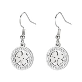 Dreamtime Four Leaf Clover Earrings for Women Lucky Pendant Earrings Four Leaf Clover Heart-shaped Earring Fashion Stainless Steel Jewelry (Silver)