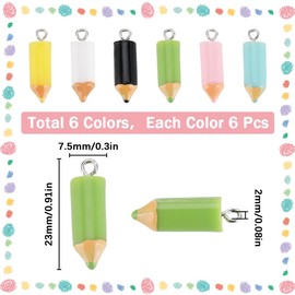 SUNNYCLUE 1 Box 36Pcs Teacher Charms School Charm Colorful Resin 3D Crayon Charm Back to School Teacher's Day Funny Pencil Charms Stationery Crayons Charm for Jewelry Making Charms DIY Craft Supplies