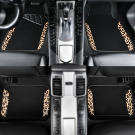 CAR PASS Waterproof Universal Fit Car Floor Mats, Leopard Print Car Mats Fit for SUV,Vans,sedans, Trucks,Set of 4pcs Car Carpet with Driver Heel Pad and Nibs Backing,for Cute Women Girl Brown Leopard