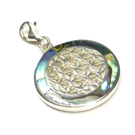 Silberschmuck - BG Flower of Life Abalone Shell Sterling Silver Charm Gift Jewelry Women, Sterling Silver