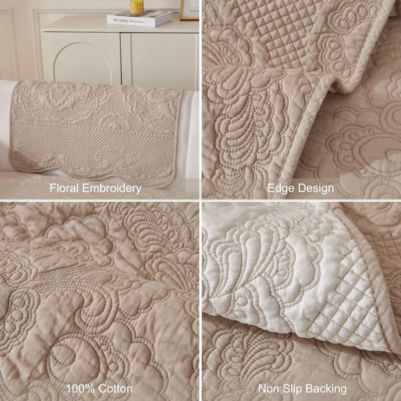 vctops Boho Cotton Quilted Couch Cover Soft Embroidered Sofa Cover