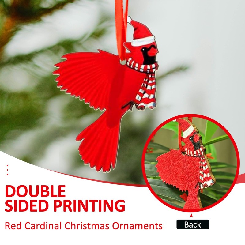 Jinyuanchao 24 pcs Double-Sided Santa Hat Cardinal Christmas Ornament, Red