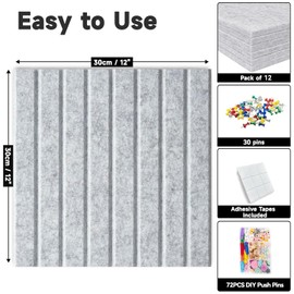 Large Cork Board for Walls, Yunihome 12 Pack 36" x 48" Felt Bulletin Board Wall Tiles for Home Kitchen School Office Wall Decor with Assorted Colors DIY Decorative Push Pins Sets