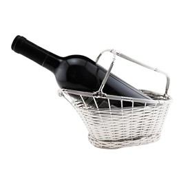 9.75 Inch Silver Plated Wine Bottle Cradle with Basket Weave Design