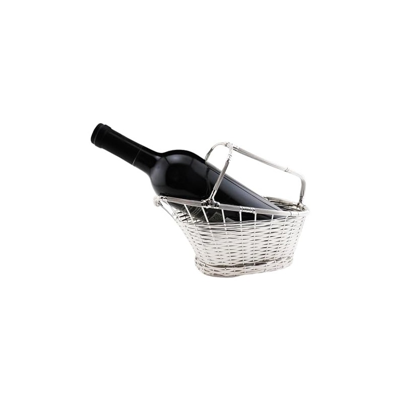 9.75 Inch Silver Plated Wine Bottle Cradle with Basket Weave