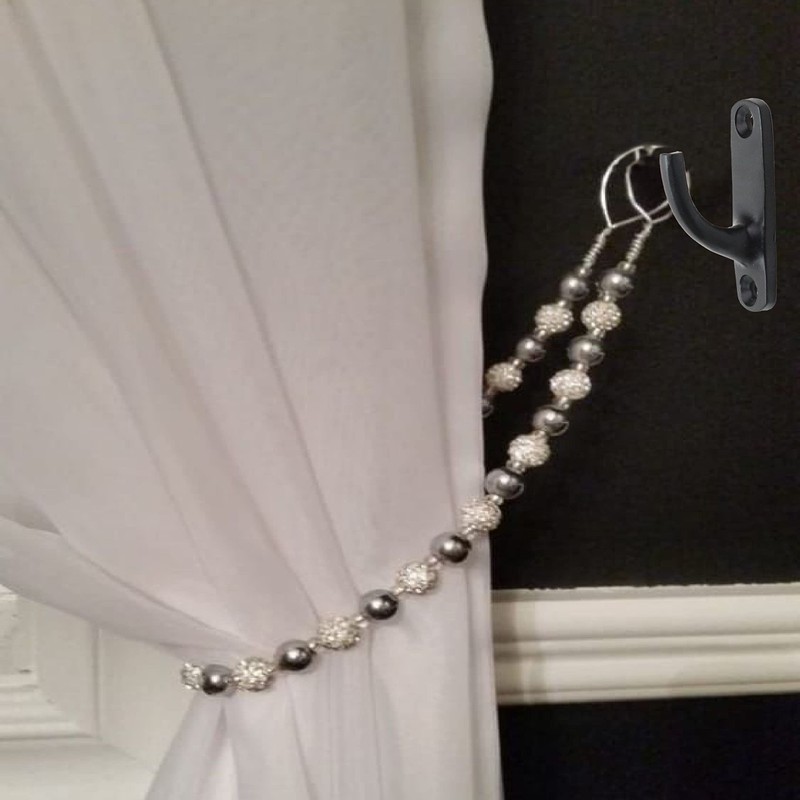 SUL Curtain Hold Tie Backs Black Hooks, U Shaped Wall