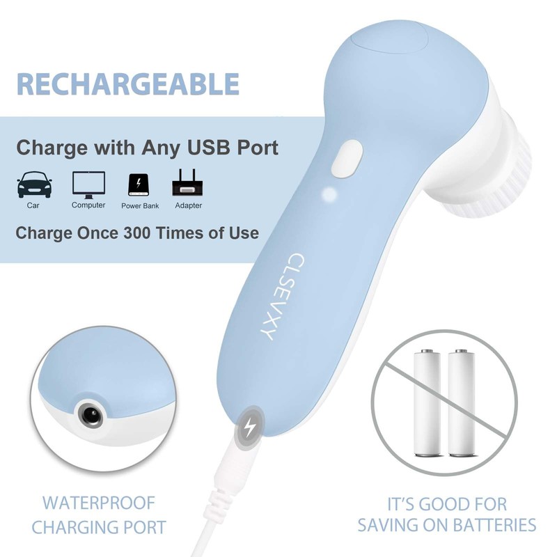 Rechargeable Facial Cleansing Spin Brush Set with 7 Exfoliating Brush